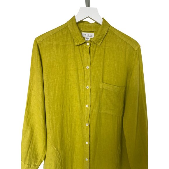 Velvet By Graham & Spencer Chartreuse Button-Down Midi Shirt Dress - Picture 5 of 9